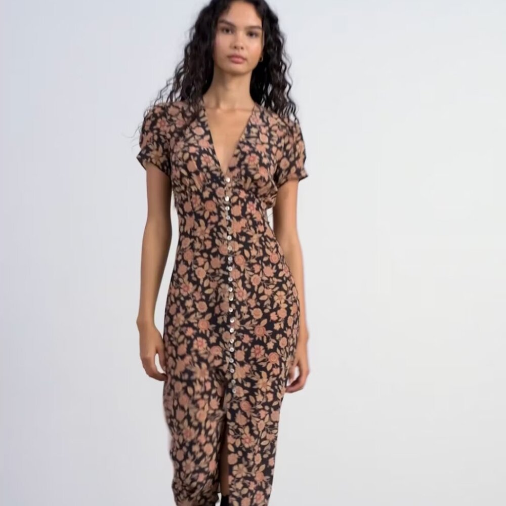 Realisation Par Black and Pink Floral Midi Dress